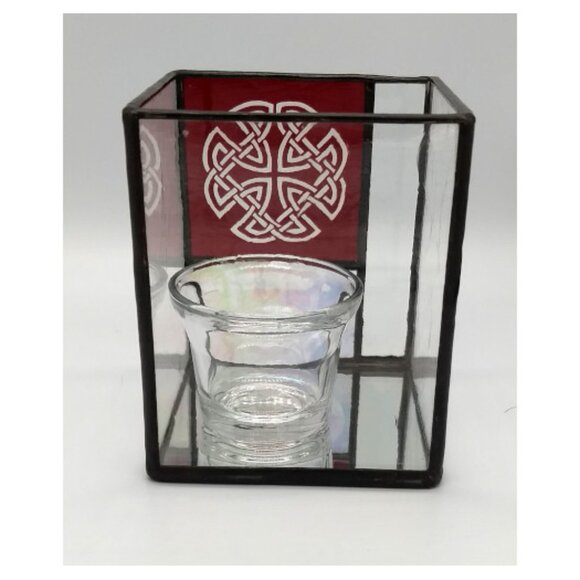 Celtic Knot Red Stain Glass Candle Holder - Picture 3 of 5